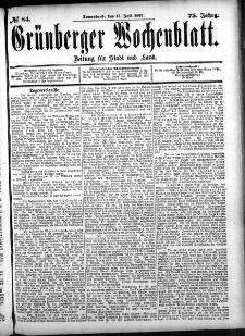 Gr&uuml;nberger Wochenblatt: Zeitung f&uuml;r Stadt und Land, No. 84. (15. Juli 1899)