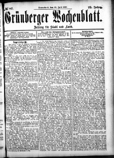 Gr&uuml;nberger Wochenblatt: Zeitung f&uuml;r Stadt und Land, No. 87. (22. Juli 1899)