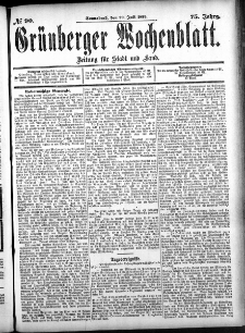 Grünberger Wochenblatt: Zeitung für Stadt und Land, No.90. (29. Juli 1899)