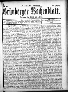 Gr&uuml;nberger Wochenblatt: Zeitung f&uuml;r Stadt und Land, No. 92. (3. August 1899)