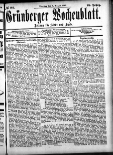 Gr&uuml;nberger Wochenblatt: Zeitung f&uuml;r Stadt und Land, No. 94. (8. August 1899)