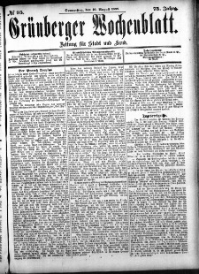 Gr&uuml;nberger Wochenblatt: Zeitung f&uuml;r Stadt und Land, No. 95. (10. August 1899)