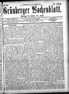 Gr&uuml;nberger Wochenblatt: Zeitung f&uuml;r Stadt und Land, No. 96. (12. August 1899)