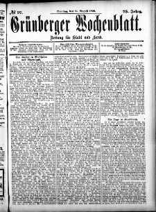 Gr&uuml;nberger Wochenblatt: Zeitung f&uuml;r Stadt und Land, No. 97. (15. August 1899)
