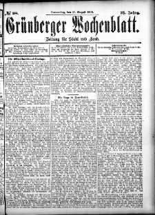 Gr&uuml;nberger Wochenblatt: Zeitung f&uuml;r Stadt und Land, No. 98. (17. August 1899)