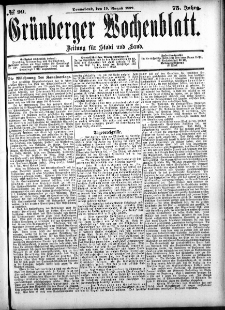 Gr&uuml;nberger Wochenblatt: Zeitung f&uuml;r Stadt und Land, No. 99. (19. August 1899)