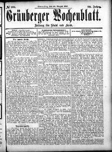 Gr&uuml;nberger Wochenblatt: Zeitung f&uuml;r Stadt und Land, No.101. (24. August 1899)