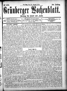 Gr&uuml;nberger Wochenblatt: Zeitung f&uuml;r Stadt und Land, No. 103. (29. August 1899)