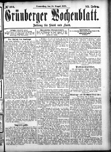 Gr&uuml;nberger Wochenblatt: Zeitung f&uuml;r Stadt und Land, No. 104. (31. August 1899)