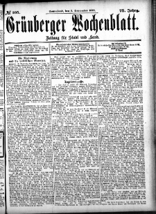 Gr&uuml;nberger Wochenblatt: Zeitung f&uuml;r Stadt und Land, No. 105. (2. September 1899)