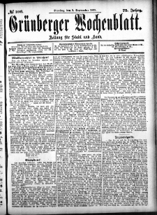 Gr&uuml;nberger Wochenblatt: Zeitung f&uuml;r Stadt und Land, No. 106. (5. September 1899)