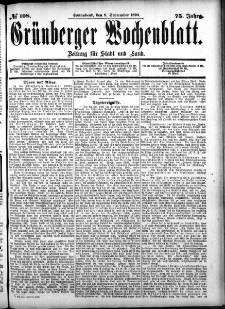 Gr&uuml;nberger Wochenblatt: Zeitung f&uuml;r Stadt und Land, No. 108. (9. September 1899)