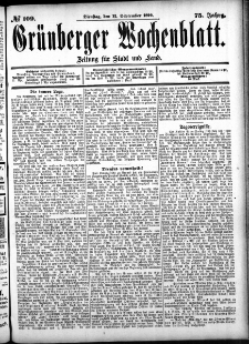 Grünberger Wochenblatt: Zeitung für Stadt und Land, No. 109. (12. September 1899)