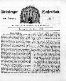 Gr&uuml;nberger Wochenblatt, No. 7. (18. Februar 1842)
