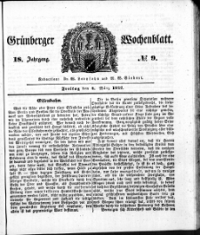 Gr&uuml;nberger Wochenblatt, No. 9. (4. M&auml;rz 1842)