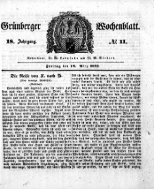 Gr&uuml;nberger Wochenblatt, No. 11. (18. M&auml;rz 1842)