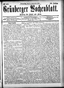 Gr&uuml;nberger Wochenblatt: Zeitung f&uuml;r Stadt und Land, No. 110. (14. September 1899)