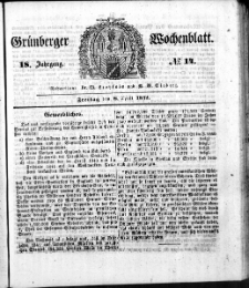 Gr&uuml;nberger Wochenblatt, No. 14. (8. April 1842)