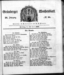 Gr&uuml;nberger Wochenblatt, No. 15. (15. April 1842)