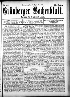 Gr&uuml;nberger Wochenblatt: Zeitung f&uuml;r Stadt und Land, No. 111. (16. September 1899)