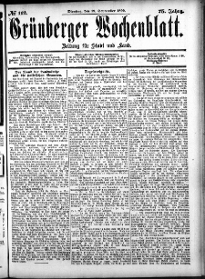 Gr&uuml;nberger Wochenblatt: Zeitung f&uuml;r Stadt und Land, No. 112. (19. September 1899)