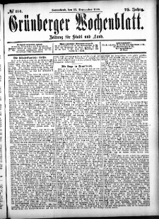 Gr&uuml;nberger Wochenblatt: Zeitung f&uuml;r Stadt und Land, No. 114. (23. September 1899)
