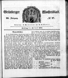 Gr&uuml;nberger Wochenblatt, No. 17. (29. April 1842)