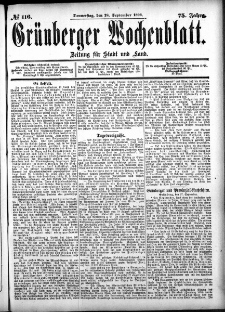 Grünberger Wochenblatt: Zeitung für Stadt und Land, No. 116. (28. September 1899)