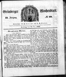 Gr&uuml;nberger Wochenblatt, No. 19. (13. Mai 1842)