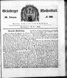 Gr&uuml;nberger Wochenblatt, No. 20. (20. Mai 1842)