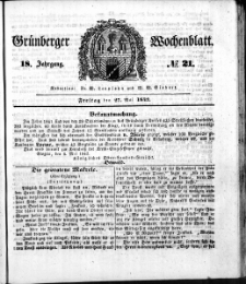 Gr&uuml;nberger Wochenblatt, No. 21. (27. Mai 1842)