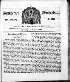 Gr&uuml;nberger Wochenblatt, No. 22. (3. Juni 1842)