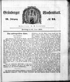 Gr&uuml;nberger Wochenblatt, No. 24. (17. Juni 1842)