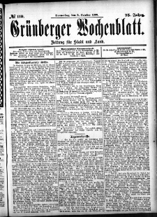 Gr&uuml;nberger Wochenblatt: Zeitung f&uuml;r Stadt und Land, No. 119. (5. October 1899)