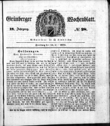 Gr&uuml;nberger Wochenblatt, No. 28. (15. Juli 1842)