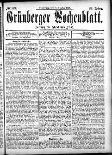 Gr&uuml;nberger Wochenblatt: Zeitung f&uuml;r Stadt und Land, No. 122. (12. October 1899)