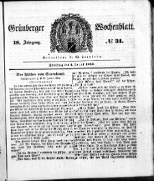 Gr&uuml;nberger Wochenblatt, No. 31. (5. August 1842)