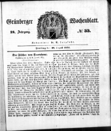 Gr&uuml;nberger Wochenblatt, No. 33. (19. August 1842)