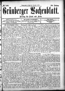 Gr&uuml;nberger Wochenblatt: Zeitung f&uuml;r Stadt und Land, No. 123. (14. October 1899)
