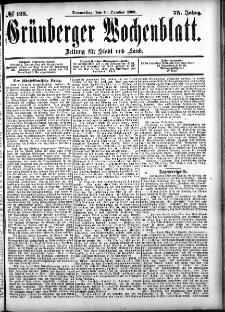 Gr&uuml;nberger Wochenblatt: Zeitung f&uuml;r Stadt und Land, No. 125. (19. October 1899)