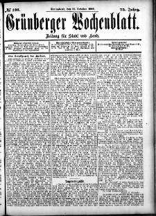 Gr&uuml;nberger Wochenblatt: Zeitung f&uuml;r Stadt und Land, No. 126. (21. October 1899)