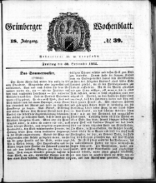Gr&uuml;nberger Wochenblatt, No. 39. (30. September 1842)