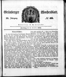 Gr&uuml;nberger Wochenblatt, No. 40. (7. October 1842)