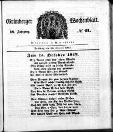 Gr&uuml;nberger Wochenblatt, No. 41. (14. October 1842)