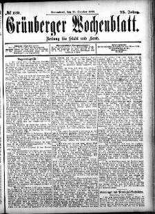 Gr&uuml;nberger Wochenblatt: Zeitung f&uuml;r Stadt und Land, No. 129. (28. October 1899)