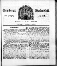 Gr&uuml;nberger Wochenblatt, No. 43. (28. October 1842)