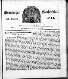 Gr&uuml;nberger Wochenblatt, No. 44. (4. November 1842)