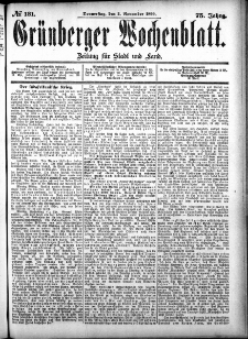 Gr&uuml;nberger Wochenblatt: Zeitung f&uuml;r Stadt und Land, No. 131. (2. November 1899)