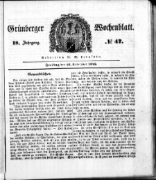 Gr&uuml;nberger Wochenblatt, No. 47. (25. November 1842)