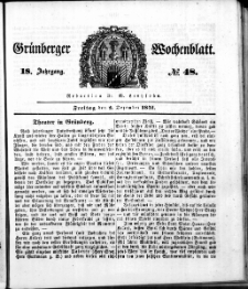 Gr&uuml;nberger Wochenblatt, No. 48. (2. Dezember 1842)